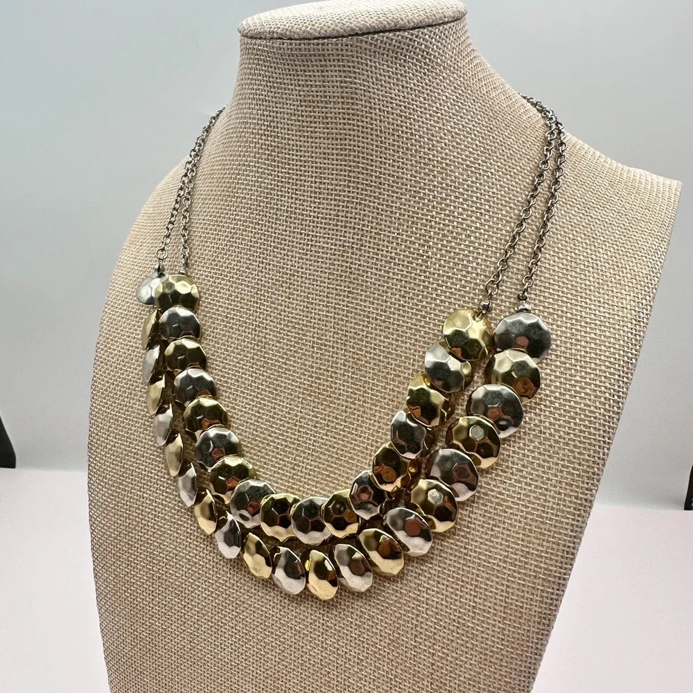 Vintage 90s Hammered Disc Double Strand Necklace Women's Classic Jewelry